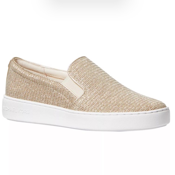 Michael Kors Keaton Glitter Slip On Sneaker Shoes In Champagne Color Size 8